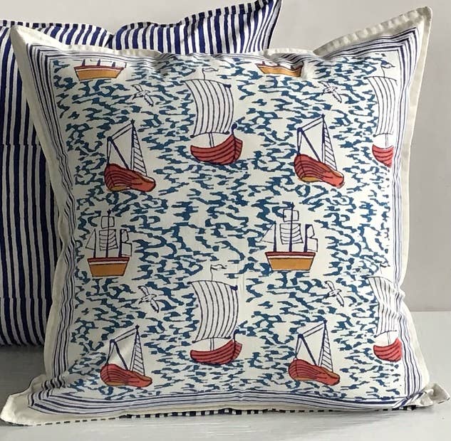 Pillow printed 24"X24" Harbor Boat