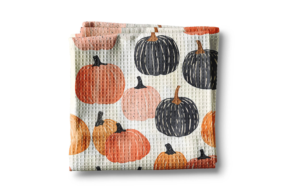 Pumpkin Fall Botanical Floral Autumn Kitchen Towel Waffle