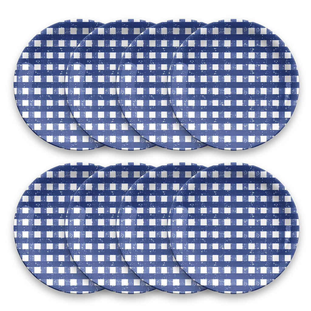 Navy Gingham Melamine Dinner Plates, 4 pc set