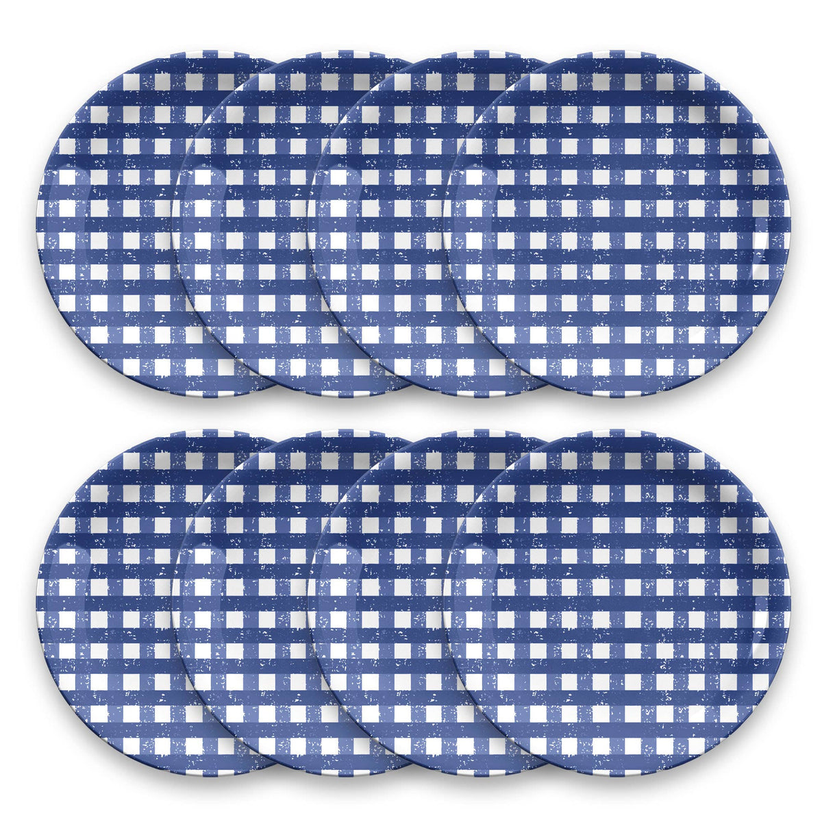 Navy Gingham Melamine Dinner Plates, 4 pc set