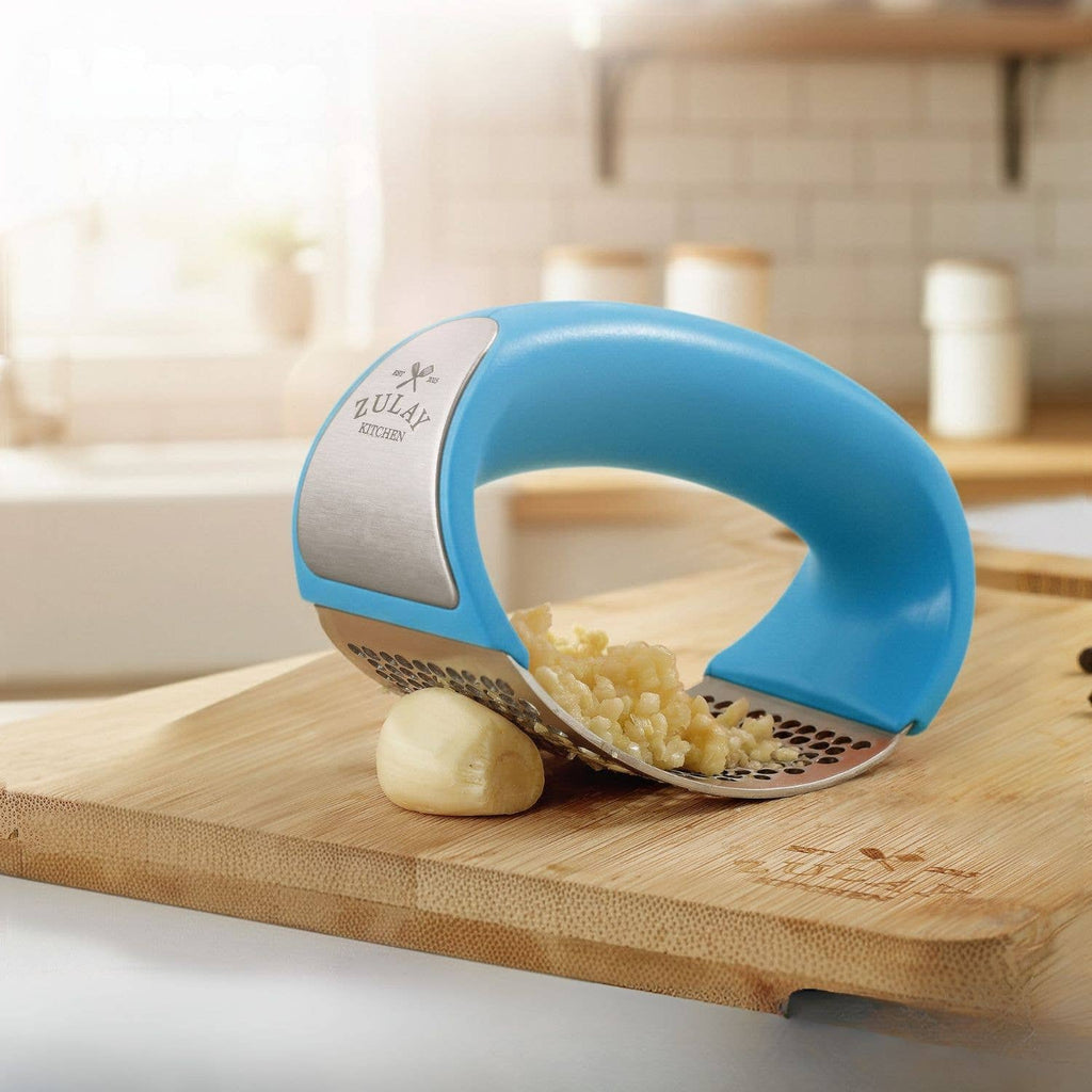 Garlic Press Rocker With Silicone Peeler & Scraper Set