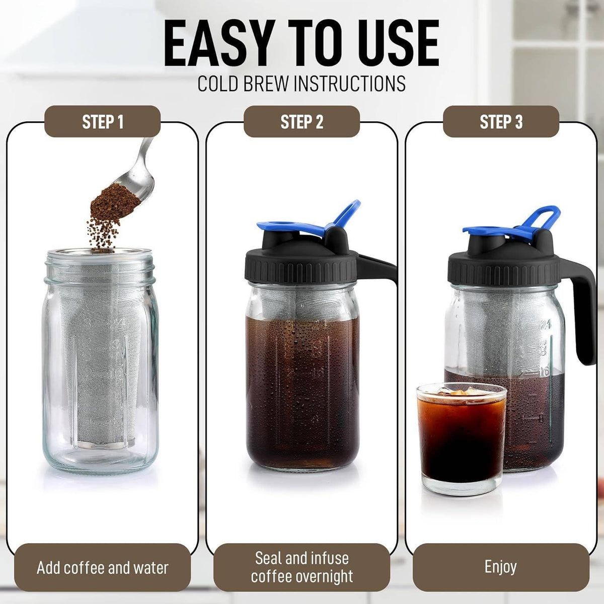 Premium Cold Brew Coffee Maker - 32oz Mason Jar Pitcher