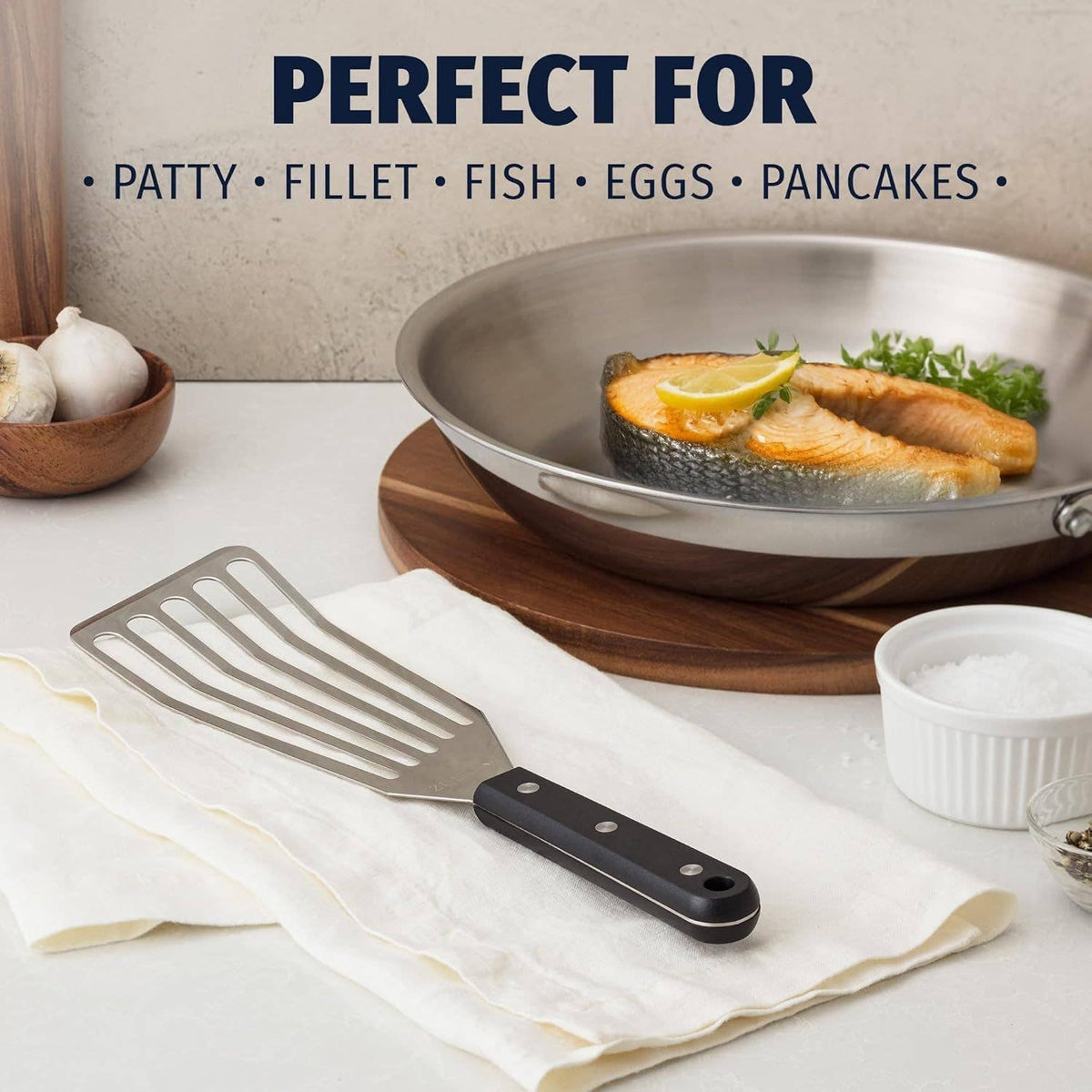 Stainless Steel Fish Spatula for Nonstick Cookware 12.4"