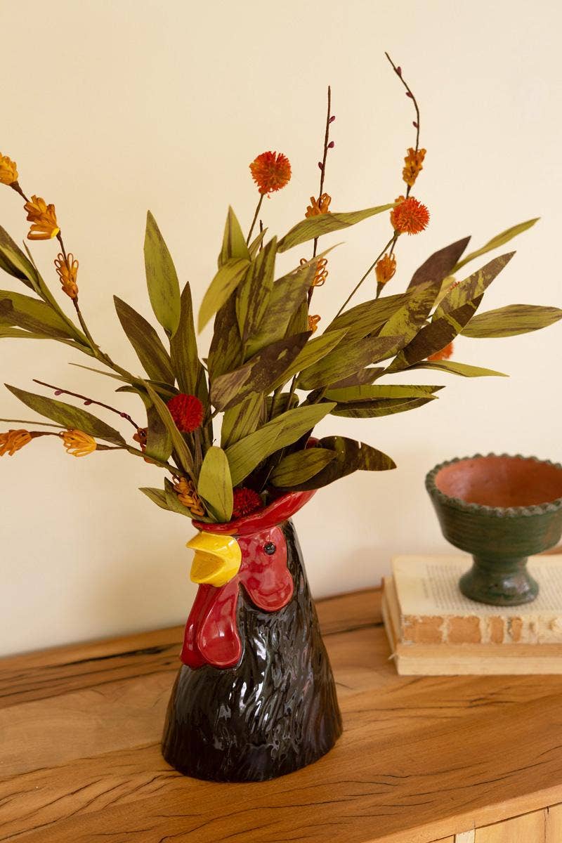 CERAMIC ROOSTER HEAD VASE