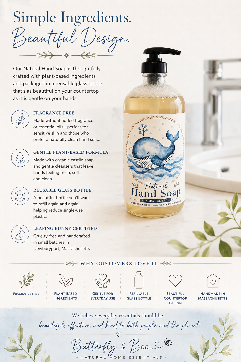 Natural Hand Soap Seashore Inspired, Nautical Theme Whale