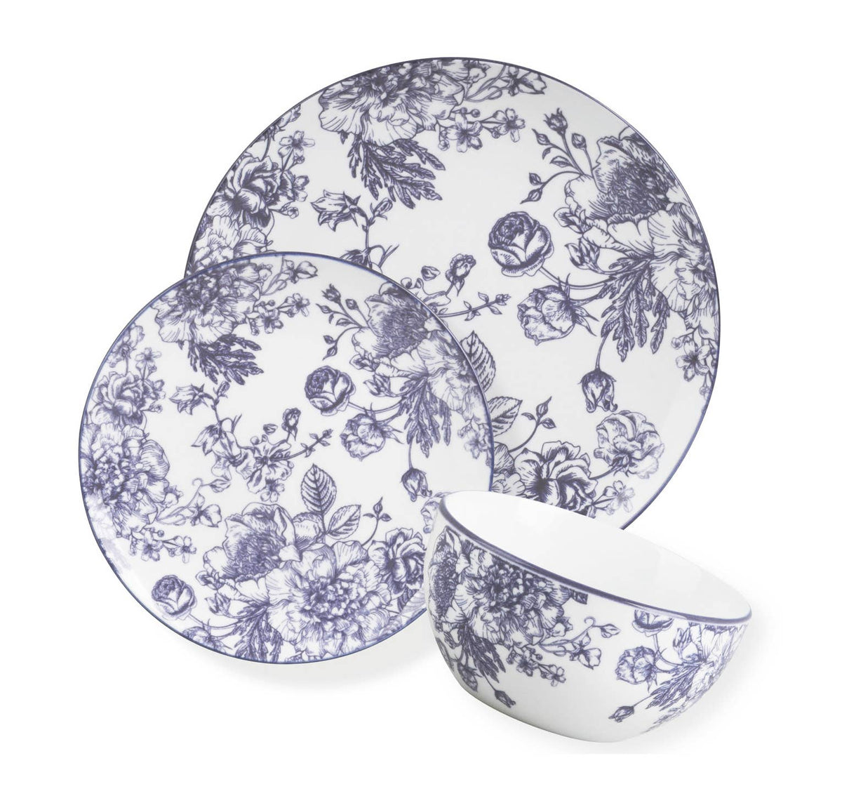 12 Pc Banbury Grey Porcelain Dinner Set - Service for Four