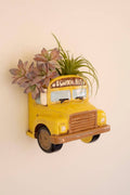 CERAMIC YELLOW SCHOOL BUS WALL PLANTER