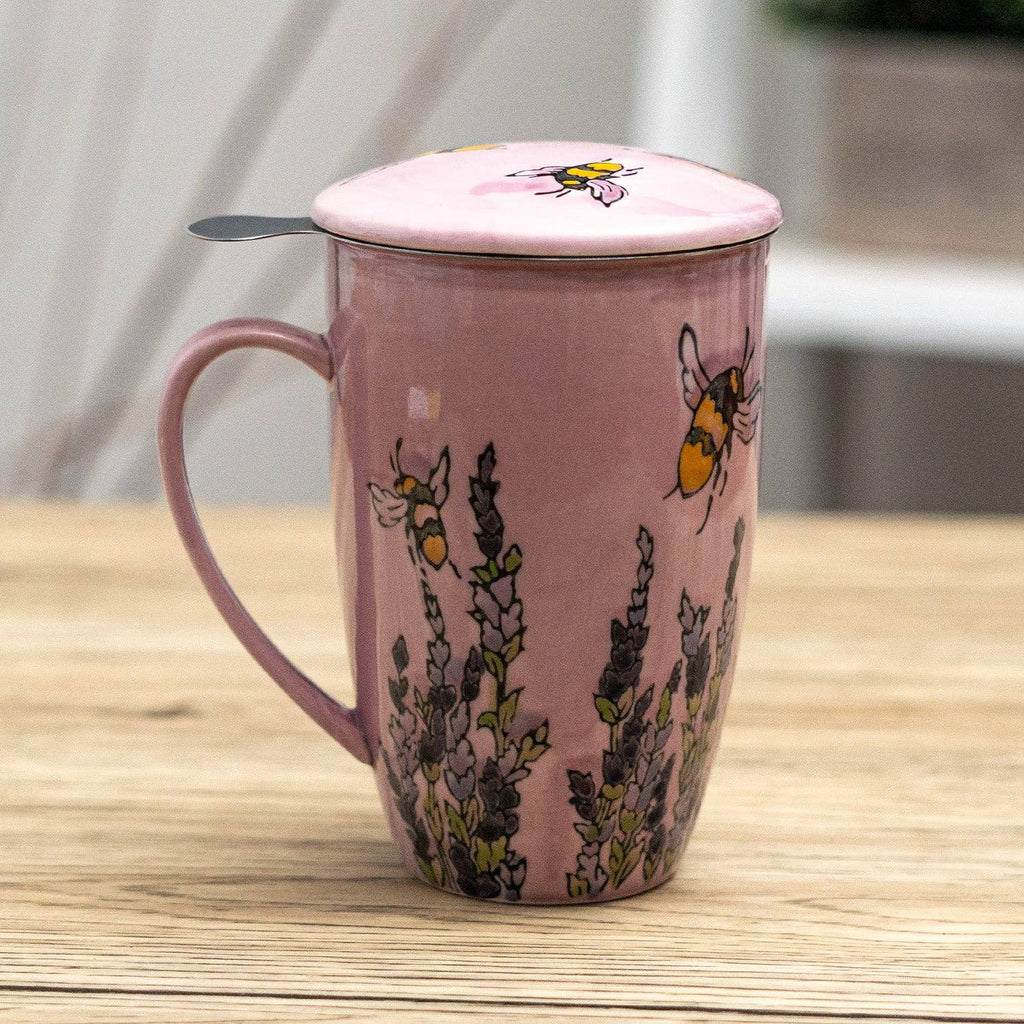 Spring Honeybee Design 15oz Tea Mugs with Lid and Infuser for Loose Leaf Tea (4/32)