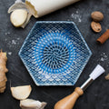 Ceramic Garlic Grater Plate + Peeler & Brush - Blue Tie Dye