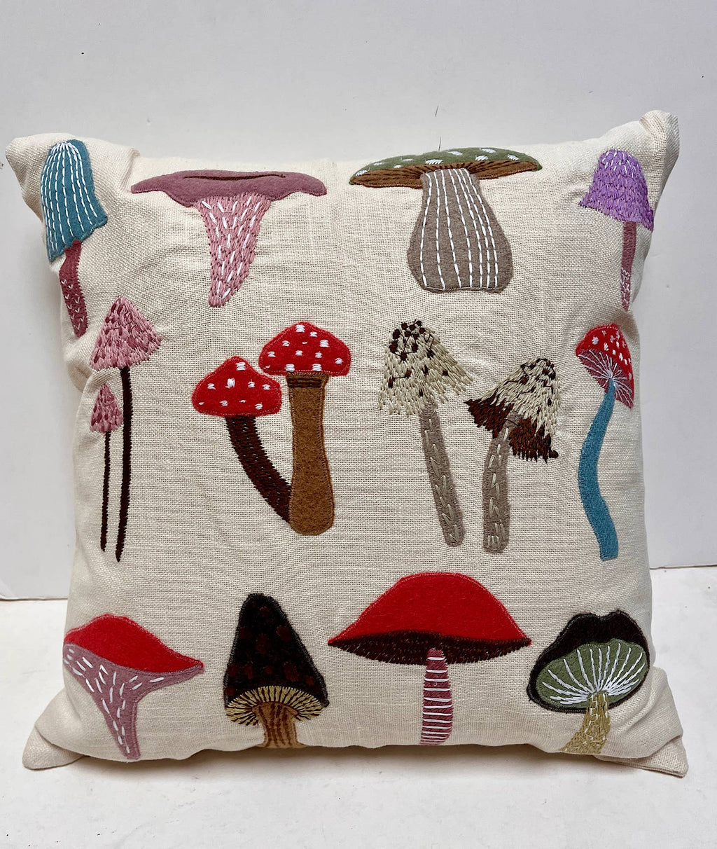 Pillow Applique/Embo 16" Mushrooms Multi